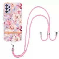 For Samsung Galaxy A72 4G/5G YB IMD-9 Series IMD IML Electroplating Flexible TPU Flower Pattern Phone Case Cover with Lanyard - HC005 Pink Gardenia