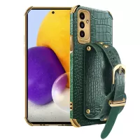 For Samsung Galaxy A13 5G Smartphone Case Shell Crocodile Texture 6D Electroplating Precise Cutout PU Leather + TPU Phone Case - Green