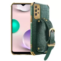 For Samsung Galaxy A33 5G Phone Protection Shell Wristband Kickstand Crocodile Texture Electroplating Precise Cutout PU Leather Coated TPU Anti-shock Phone Case - Green