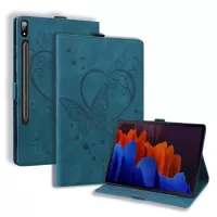 For Samsung Galaxy Tab S7 / Galaxy Tab S8 PU Leather Imprinted Butterfly Flip Tablet Case Card Slots Stand Shockproof Protection Cover with Pen Holder - Green