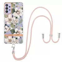 For Samsung Galaxy A32 5G/M32 5G YB IMD-9 Series Electroplating Stylish Flower Pattern IMD Case Soft TPU Shockproof Phone Cover with Lanyard - HC001 Green Gardenia