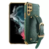 For Samsung Galaxy S22 Ultra 5G Crocodile Texture 6D Electroplating Precise Cutout PU Leather Coated TPU Flexible Phone Case - Green