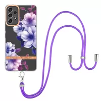 YB IMD-9 Series Flower Pattern Electroplating TPU Case for Samsung Galaxy A53 5G, IMD IML Anti-scratch Phone Cover with Lanyard - HC004 Purple Begonia