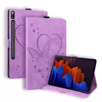 For Samsung Galaxy Tab S7+ / Galaxy Tab S8+ Imprinted Butterfly PU Leather Tablet Case Lightweight Flip Stand Shell with Card Slots and Pen Holder - Purple