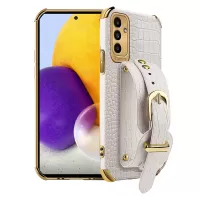 For Samsung Galaxy A13 5G Smartphone Case Shell Crocodile Texture 6D Electroplating Precise Cutout PU Leather + TPU Phone Case - White