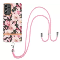 YB IMD-9 Series Flower Pattern Electroplating TPU Case for Samsung Galaxy A53 5G, IMD IML Anti-scratch Phone Cover with Lanyard - HC005 Pink Gardenia