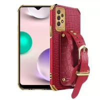 For Samsung Galaxy A33 5G Phone Protection Shell Wristband Kickstand Crocodile Texture Electroplating Precise Cutout PU Leather Coated TPU Anti-shock Phone Case - Red