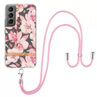 For Samsung Galaxy S22+ 5G YB IMD-9 Series Anti-scratch Electroplating IMD IML Phone TPU Case Cover with Flower Pattern and Lanyard - HC005 Pink Gardenia