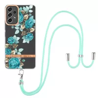 YB IMD-9 Series Flower Pattern Electroplating TPU Case for Samsung Galaxy A53 5G, IMD IML Anti-scratch Phone Cover with Lanyard - HC002 Blue Rose