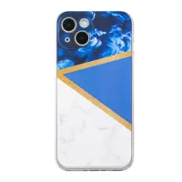 For iPhone 13 6.1 inch Marble Pattern Printing Case Straight Edge TPU Shockproof Scratch-Proof Skin Phone Cover - Dark Blue