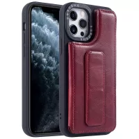 For iPhone 13 Pro Max 6.7 inch PU Leather Coated TPU Back Wallet Cover Magnetic Clasp Card Slots Hand Strap Kickstand Shockproof Case - Red/Black