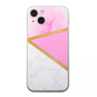 For iPhone 13 6.1 inch Marble Pattern Printing Case Straight Edge TPU Shockproof Scratch-Proof Skin Phone Cover - Pink