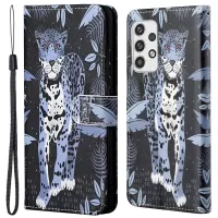 Pattern Printing Wallet Leather Case for Samsung Galaxy A23 5G, Cross Texture Stand Folio Flip Phone Shell with Strap - Leopard