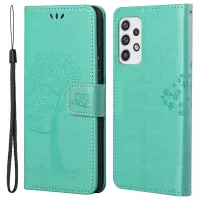 For Samsung Galaxy A23 5G Owl Tree Pattern Imprinted Phone Case Magnetic Clasp PU Leather Wallet Stand Cover - Green