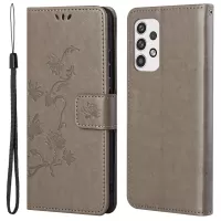 For Samsung Galaxy A23 5G Imprinting Butterfly Flower PU Leather Wallet Phone Case Stand Cover - Grey