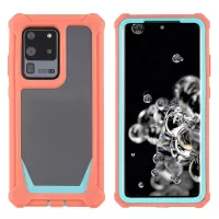 For Samsung Galaxy S20 Ultra Precise Cutout Anti-drop Soft TPU Frame + Durable Acrylic Back Detachable 2-in-1 Phone Case - Coral Pink/Bluish Green