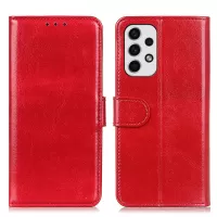 For Samsung Galaxy A23 5G Crazy Horse Texture PU Leather Wallet Case Inner TPU Magnetic Closure Folding Stand Cover - Red