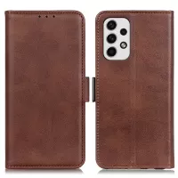 For Samsung Galaxy A23 5G Textured PU Leather Cover Wallet Stand Inner TPU Shell Phone Case - Brown