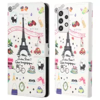 Pattern Printing Leather Case for Samsung Galaxy A23 5G, Wallet Stand Magnetic Clasp Phone Cover - Iron Tower