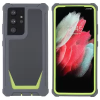 For Samsung Galaxy S21 Ultra 5G TPU Frame + Acrylic Clear Back Hybrid Detachable 2-in-1 Case Anti-drop Phone Cover - Dark Grey/Grass Green