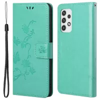 For Samsung Galaxy A23 5G Imprinting Butterfly Flower PU Leather Wallet Phone Case Stand Cover - Green