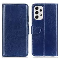 For Samsung Galaxy A23 5G Crazy Horse Texture PU Leather Wallet Case Inner TPU Magnetic Closure Folding Stand Cover - Blue