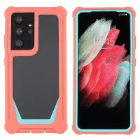 For Samsung Galaxy S21 Ultra 5G TPU Frame + Acrylic Clear Back Hybrid Detachable 2-in-1 Case Anti-drop Phone Cover - Coral Pink/Bluish Green