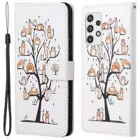 Pattern Printing Wallet Leather Case for Samsung Galaxy A23 5G, Cross Texture Stand Folio Flip Phone Shell with Strap - Cats on the Tree