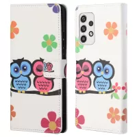 Pattern Printing Leather Case for Samsung Galaxy A23 5G, Wallet Stand Magnetic Clasp Phone Cover - Owls on the Branch