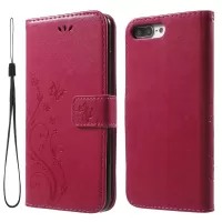 Imprinted Butterfly Leather Wallet Cover with Wrist Strap for iPhone 8 Plus / 7 Plus 5.5 inch - Rose