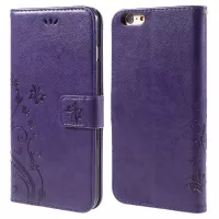 Butterfly Leather Wallet Stand Cover for iPhone 6s 6 4.7 inch with Reversed Magnetic Clasp - Purple