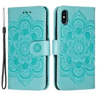 Imprint Mandala Flower Leather Wallet Case Phone Cover for iPhone X/XS with Photo Slot - Green