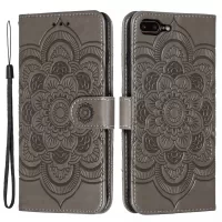 Imprint Mandala Flower Wallet Stand Flip Leather Case with Strap for iPhone 8 Plus/7 Plus 5.5 inch - Grey
