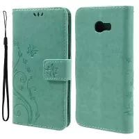 Butterfly Flowers Leather Stand Cover with Card Slots for Samsung Galaxy A5 (2017) - Cyan