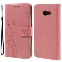 Butterfly Flowers Leather Stand Cover with Card Slots for Samsung Galaxy A5 (2017) - Pink