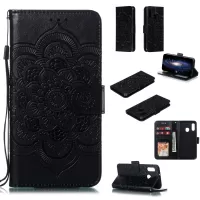 Imprint Mandala Flower Stand Wallet Leather Case for Samsung Galaxy A20e Anti-Scratch Phone Accessory - Black