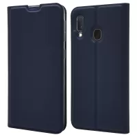 Magnetic Adsorption Leather Card Holder Case for Samsung Galaxy A20e with Foldable Stand - Dark Blue
