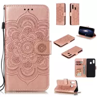 Imprint Mandala Flower Stand Wallet Leather Case for Samsung Galaxy A20e Anti-Scratch Phone Accessory - Rose Gold