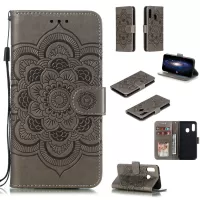 Imprint Mandala Flower Stand Wallet Leather Case for Samsung Galaxy A20e Anti-Scratch Phone Accessory - Grey