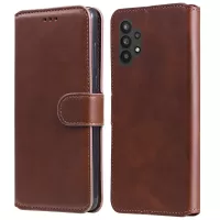 Classic Textured Wallet Stand Flip Leather Phone Case for Samsung Galaxy A32 5G/M32 5G - Brown