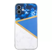 For iPhone 12 6.1 inch Marble Pattern Printing Shockproof Precise Cutouts Case Soft Flexible TPU Straight Edge Phone Cover - Dark Blue