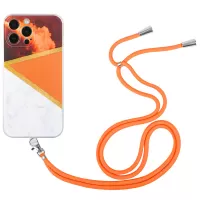 For iPhone 12 Pro Max 6.7 inch Soft Touch TPU Case Marble Pattern Printing Straight Edge Phone Cover with Camera Protection and Lanyard - Orange