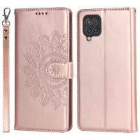 For Samsung Galaxy A42 5G R61 Texture Felled Seam Pattern Imprinted PU Leather Phone Case with Stand Wallet - Rose Gold