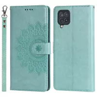For Samsung Galaxy A12 5G R61 Texture Felled Seam PU Leather + TPU Stand Phone Case Pattern Imprinted Wallet Cover - Light Green