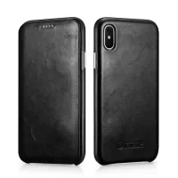 ICARER Curved Edge Vintage Genuine Leather Phone Case for iPhone X/10 5.8 Inch - Black