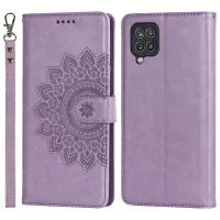 For Samsung Galaxy A42 5G R61 Texture Felled Seam Pattern Imprinted PU Leather Phone Case with Stand Wallet - Purple