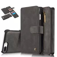 CASEME for iPhone 8 Plus / 7 Plus 14 Slots Wallet Detachable 2-in-1 PC Genuine Split Leather Case - Black