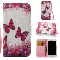 3D Vivid Pattern Wallet Leather Case Stand for iPhone 6s 6 4.7 inch - Red Butterflies and Flower
