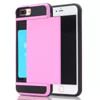 Plastic + TPU Hybrid Case Card Holder Cover for iPhone 8 Plus / 7 Plus 5.5 inch - Pink