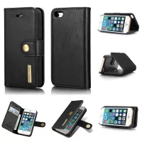 DG.MING For iPhone SE / 5s / 5 Detachable 2 in 1 Anti-scratch Split Leather Wallet + Removable PC Case - Black